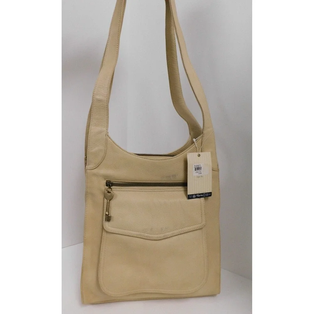 New‎ Fossil Beige Leather Cargo Large Hobo Bag